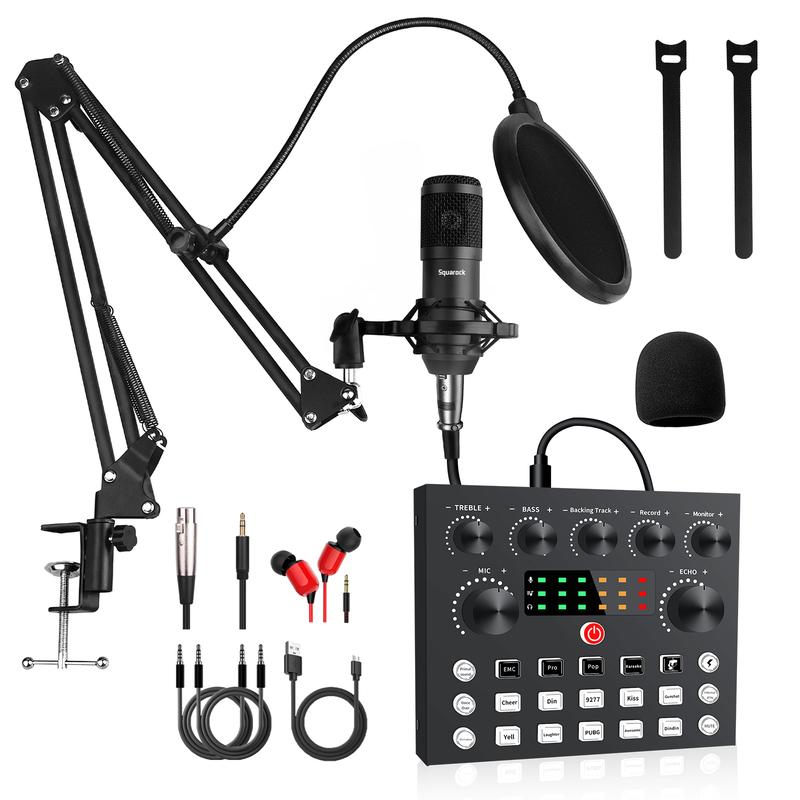 Squarock Podcast Equipment Bundle, Audio Interface with DJ Mixer Condenser Microphone for PC/Phone/Laptop,Recording,Streaming,Gaming