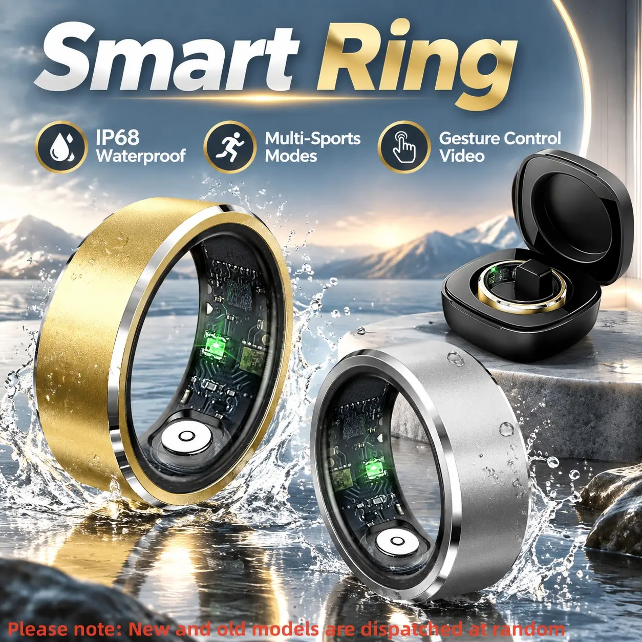 EIGIIS Smart Ring Men Women IP68 Waterproof Case, with Wireless Charging, Multi-Sport Mode Fitness Tracker, Smart Control, Compatible with iPhone & Android Phones, Lightweight for Daily Use