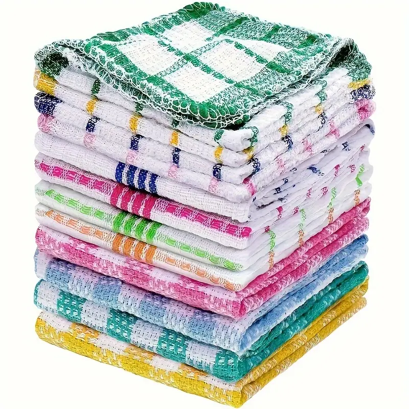 12-Pack Colored Absorbent Dish Towels - Washable, Easy-Clean, Durable Waffle Knit Multipurpose Reusable Towels for Kitchen Sink Wiping, Desk Use, Daily Home Care Cleaning Supplies