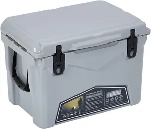 Grey Premium Rotomolded Camping Cooler – 5-Day Ice Retention, Heavy-Duty Portable Cooler with Fish Ruler, Cup Holders & Drain Plug – Ideal for Outdoor, Fishing, Beach, Picnics & Tailgating (20 Quart)