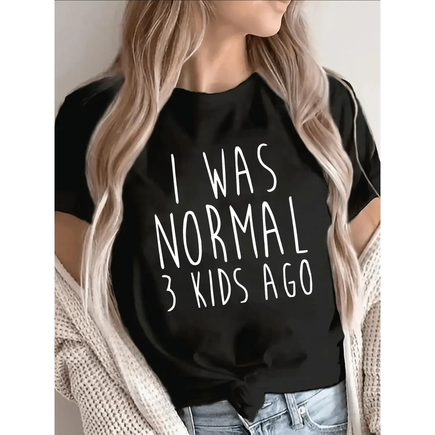 Funny I Was Normal 4 Years Ago Meme Print Independence Day Casual Crewneck Tee, Lightweight Sturdy Black Vintage Style Patriotic Graphic Short Sleeve Top For Women, Laid-Back Novelty T-Shirt For Home, Kitchen And Daily Outings