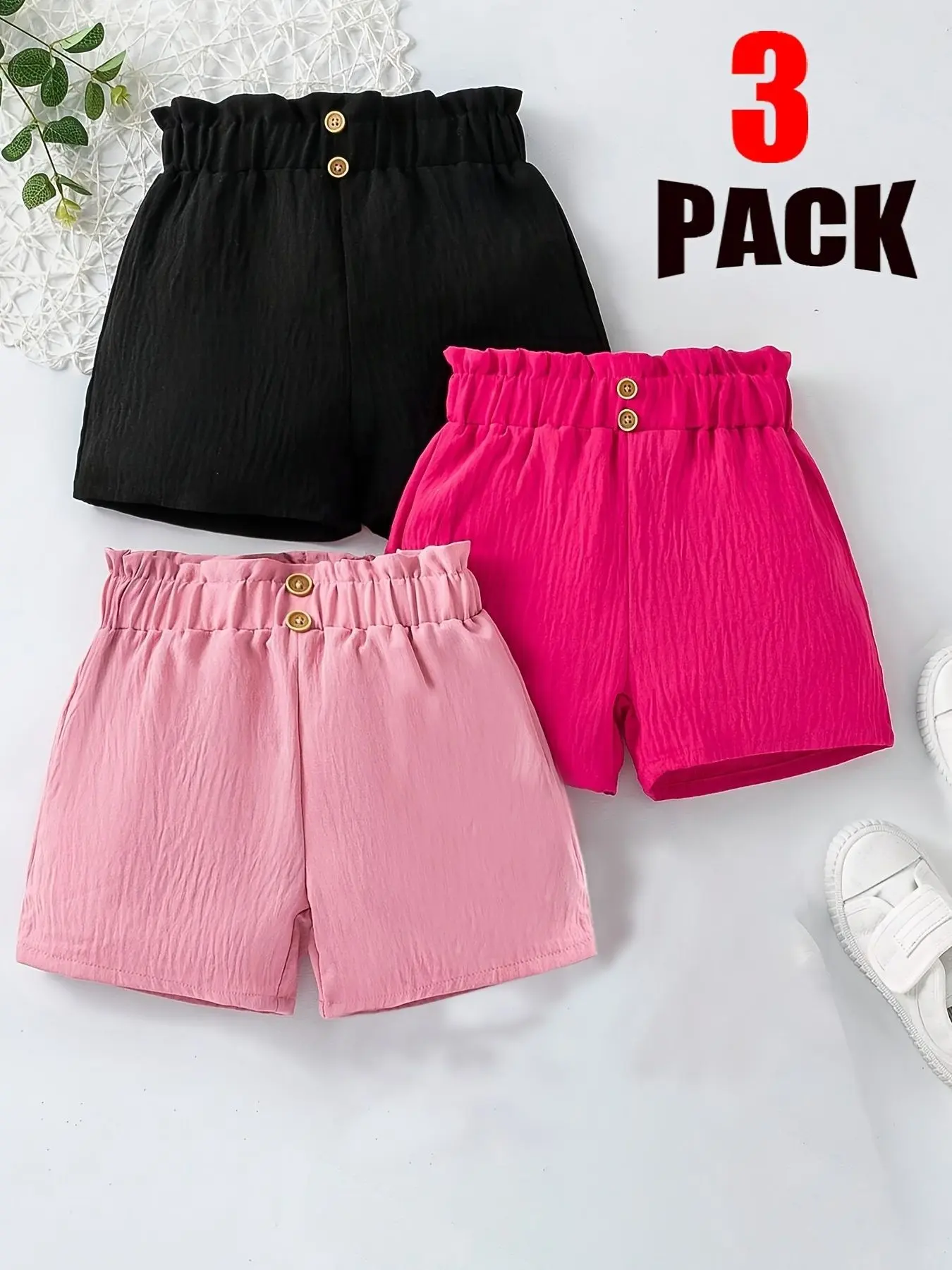 Girls' High-Waisted Short Pants Set, Casual Loungewear, European Style for Daily Wear, Everyday, Multi-Color Options