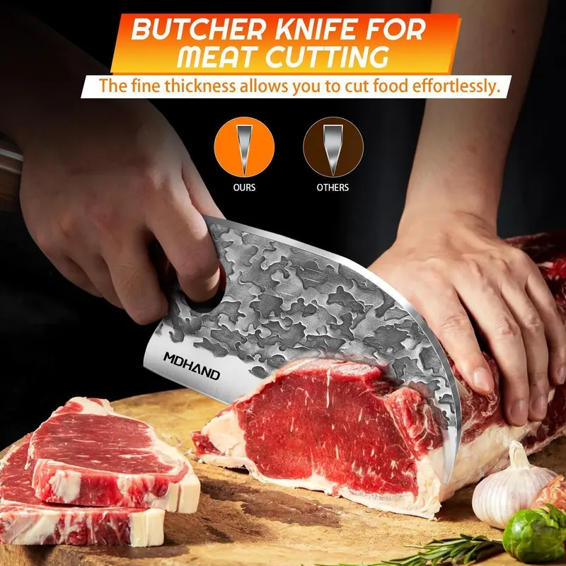 Curved butcher knife used to slice meat