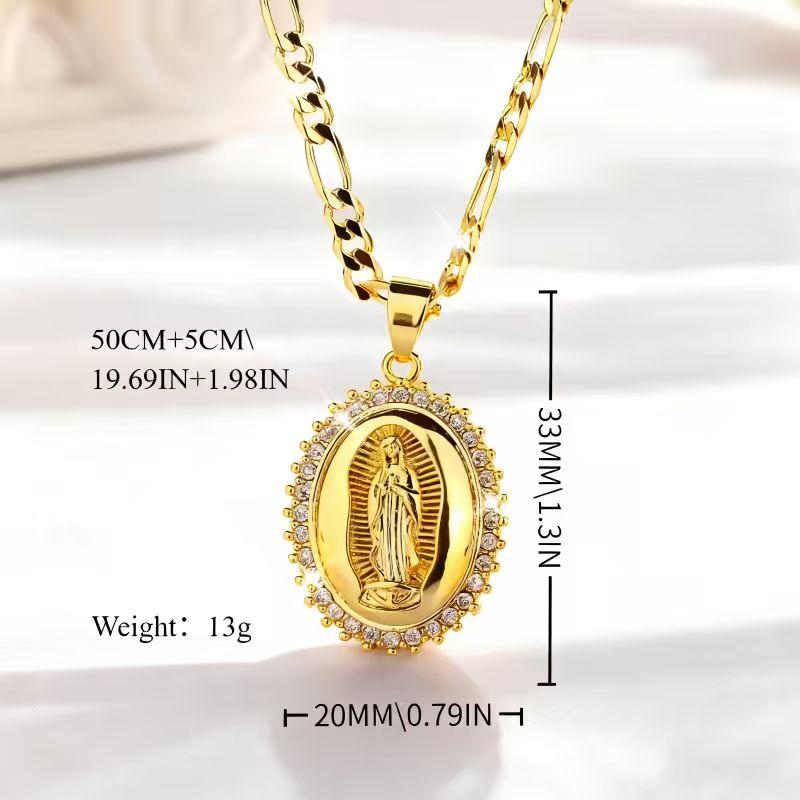 14K Gold Plated Elegant Virgin of Guadalupe Pendant Necklace with Durable Cubic Zirconia for Daily Wear Parties and Special Occasions
