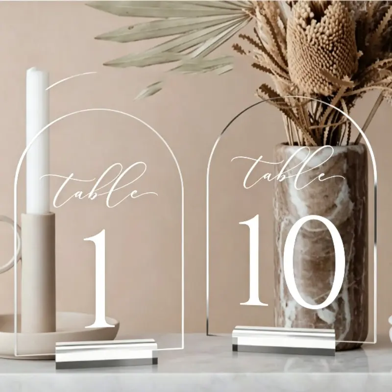 Acrylic Transparent Arch Wedding Table Number, Seat Card with Stand, 5x7 Inch Wedding Decorative Sign for Event Decoration, Universal Setting, Modern Home Decoration, Home Decor Products, Decoration Items