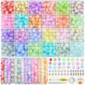 700Pcs Glass Beads for Jewelry Making Kit - 24 Color 8mm Glass Crystal Beads - For DIY Earrings, Necklaces, Rings & Bracelets - Perfect Gift for Crafters & Jewelry Lovers