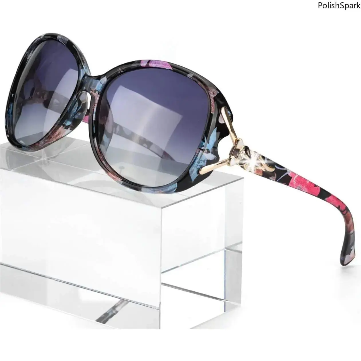 Oversized Polarized Sunglasses - Anti UV UV400 Protection Glasses, Crystal Leopard Head Detail, Leopard Pattern Casual Sunglasses, Black Shades, Leopard Print, Oval