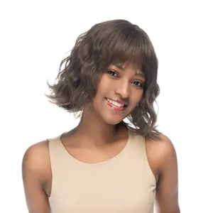9.5-Inch Solid Dark Ash Brown Wavy Synthetic Wig | 【Heat Resistant】【Cap Included】 | FSGA