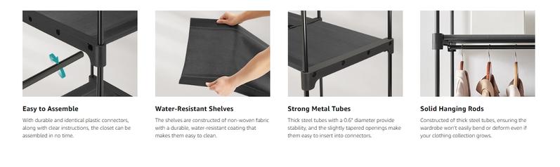 SONGMICS Portable Closet, Freestanding Closet Organizer, Clothes Rack with Shelves, Hanging Rods, Storage Organizer, for Cloakroom, Bedroom, 44.1 x 16.9 x 65 Inches