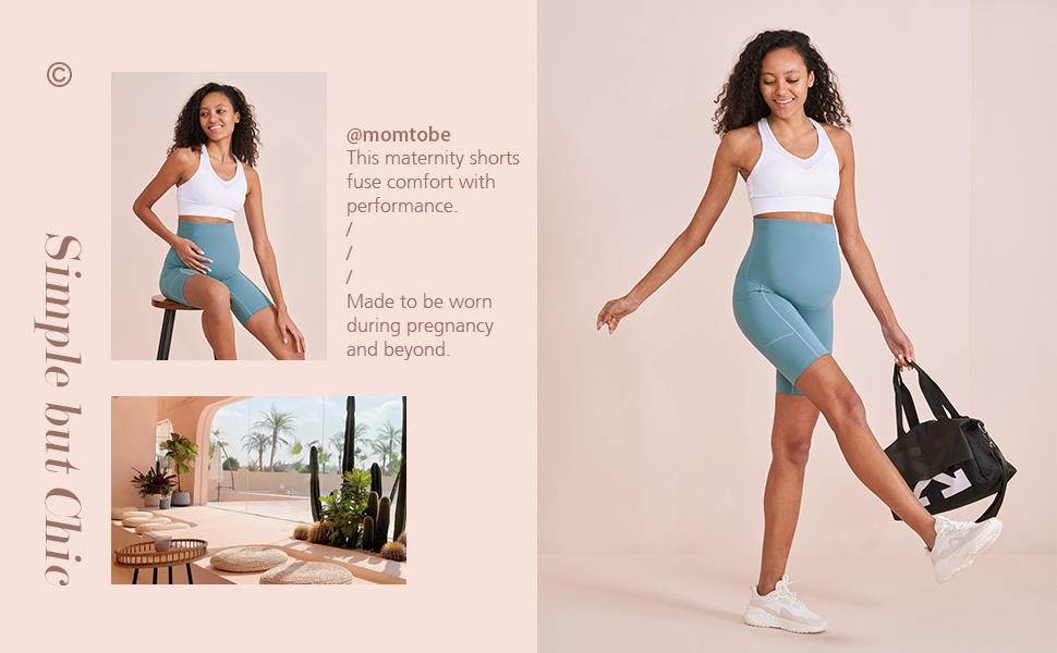 POSHDIVAH Women's Maternity Shorts Over The Belly Biker Yoga Active Pregnancy Workout Short Pants with Pockets 8" summer clothes