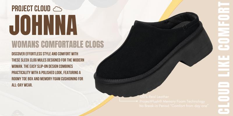 Project Cloud Women's | Genuine Suede Slip-on Mules for Women Lightweight Leather Clogs with Memory Foam Non-Slip Classic Design Walking Shoes Girl Footwear -Johnna