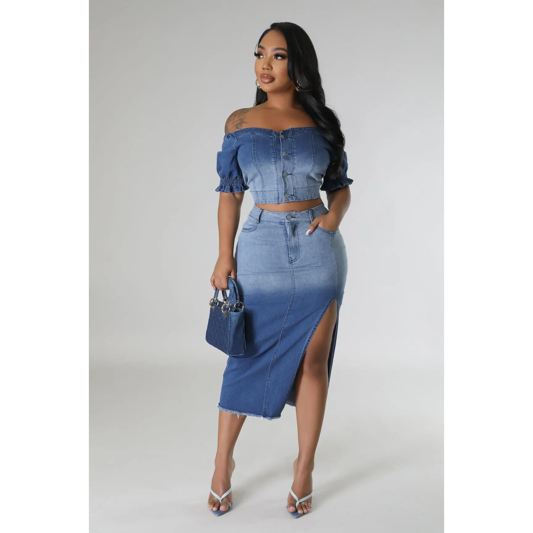 Ombre Denim Skirt Set
