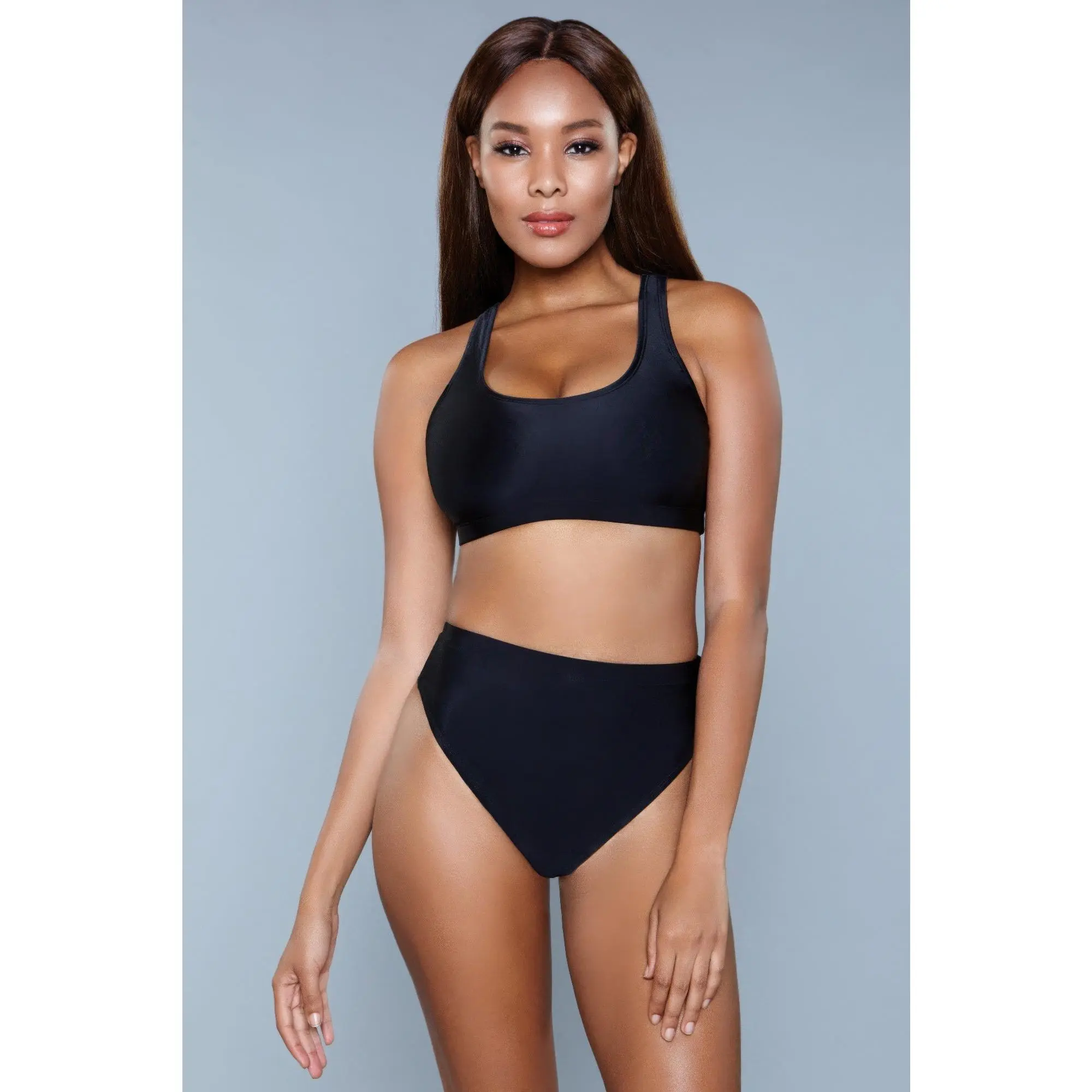 Be Wicked Women's Vera 2-Piece High Waisted Bikini Set - Stretch Nylon Blend Polyester, Cooling, Flattering Fit, Breathable Solid U-Back Top, Cheeky Brazilian Cut Bottoms for Pool/Beach, Standard Sizes