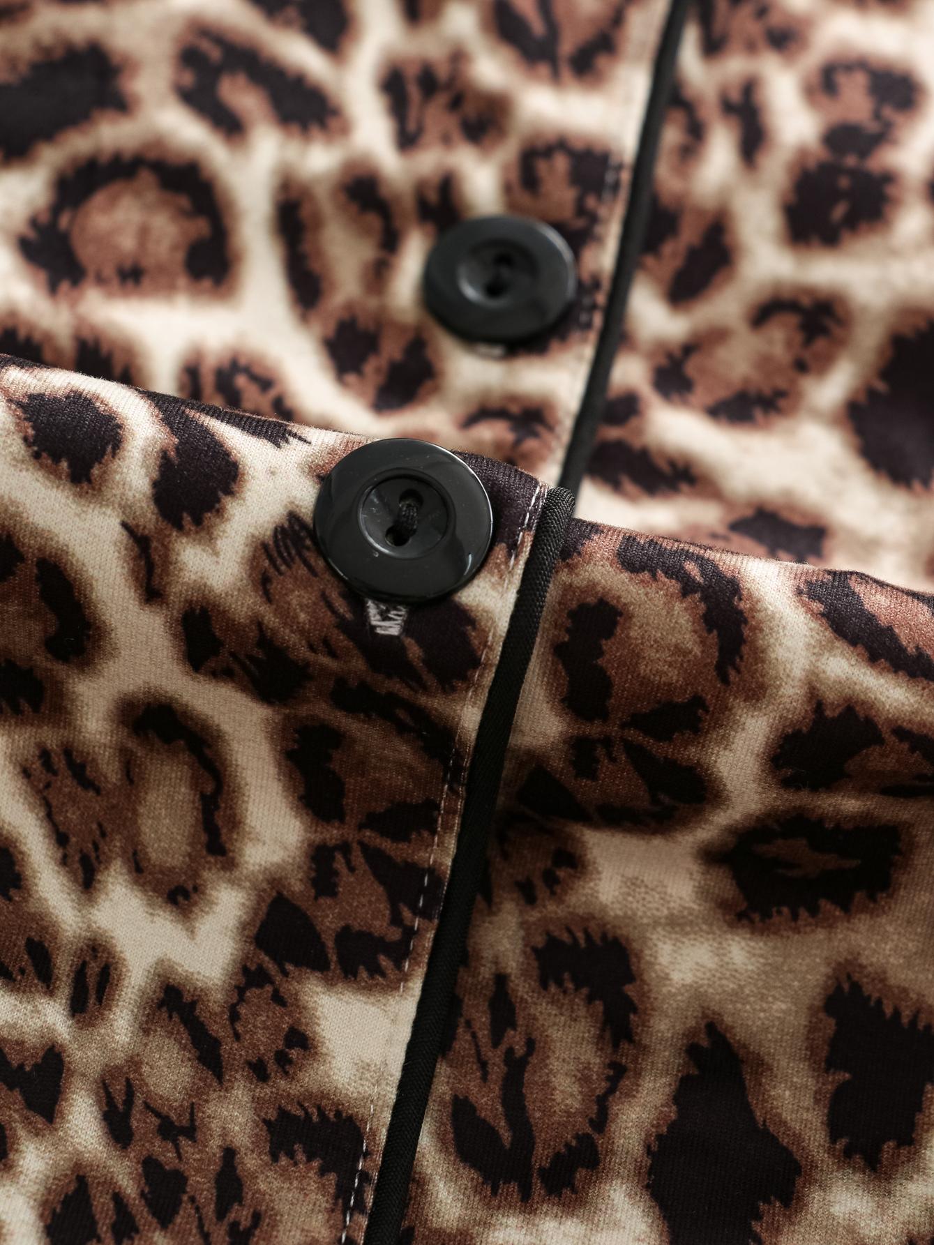 【clearance sale】Leopard Print Pajamas - Long Sleeve Sleepwear for Women Comfortable Nightwear Set with Stylish Leopard Print and Extra Coverage