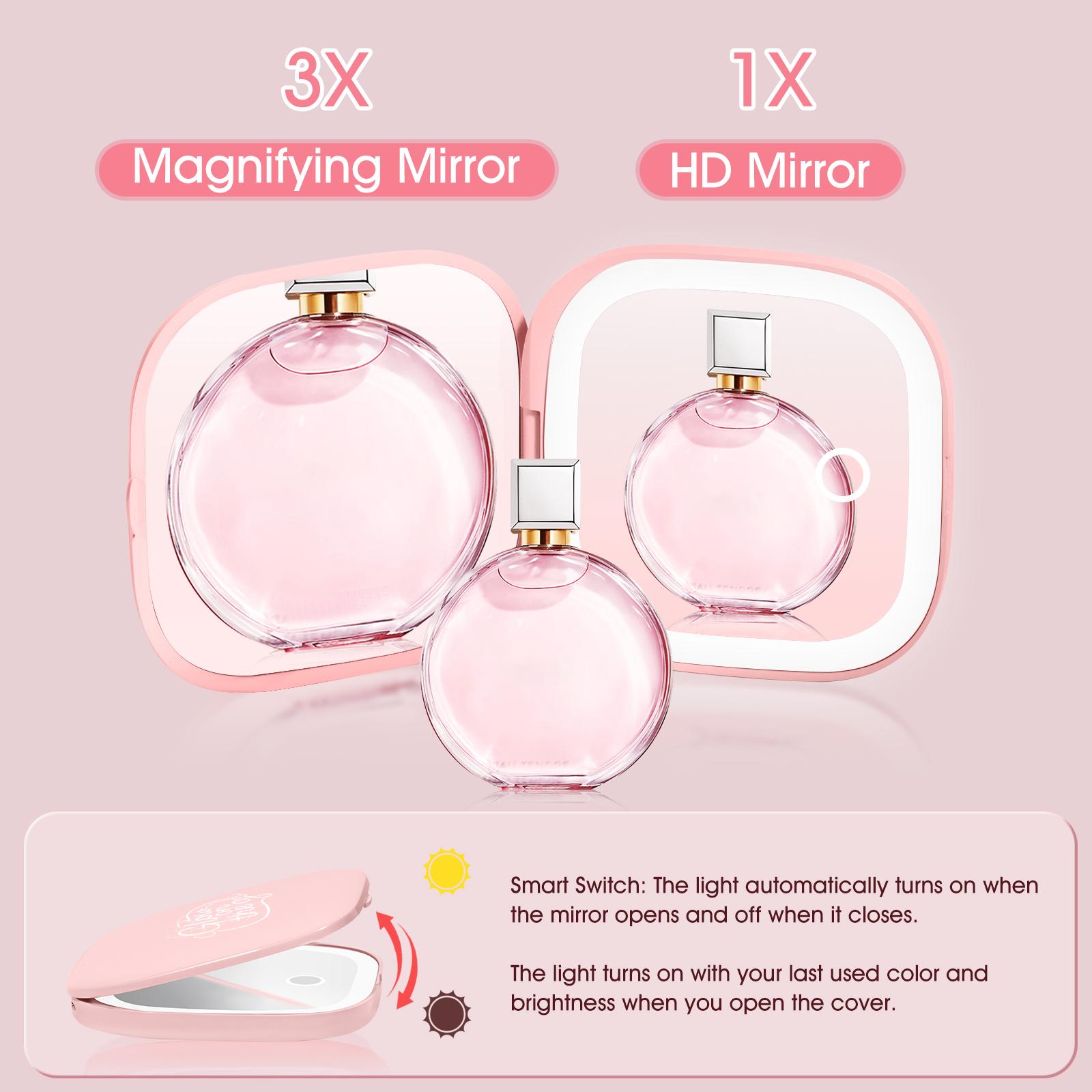 RAMUSO Lilac Mirror -  Compact Mirror Double Sided 1x/3x Magnifying for Travel,Makeup, Adjustable Lighted Pocket Mirror for Beauty, Skincare, Touch-Up, Home & On-the-Go | Compact Pink Hand Mirror Birthday Gift for Her Everyday Essential