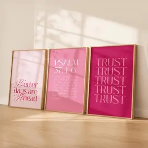 Trust Christian Wall Art | Pink Minimalist Bible Verse Poster Unframed  (Set of 3)