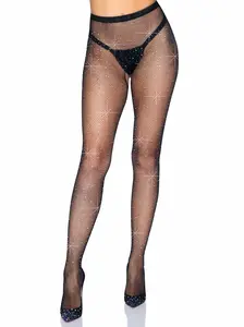 Lark Rhinestone Crotchless and Backless Fishnet Tights