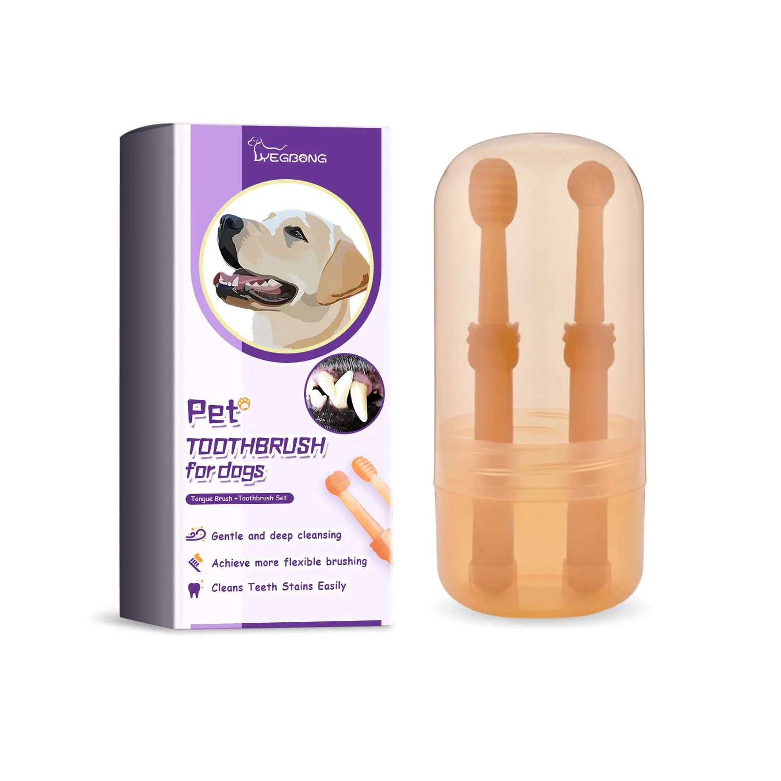 Yegbong Silicone Finger Dog Toothbrush with Built-in Tongue Scraper, Soft Bristle Pet Oral Care Supplies for Gentle Cleaning, Gum Damage Prevention, Fresh Breath, Stain Removal & Open Mouth Use