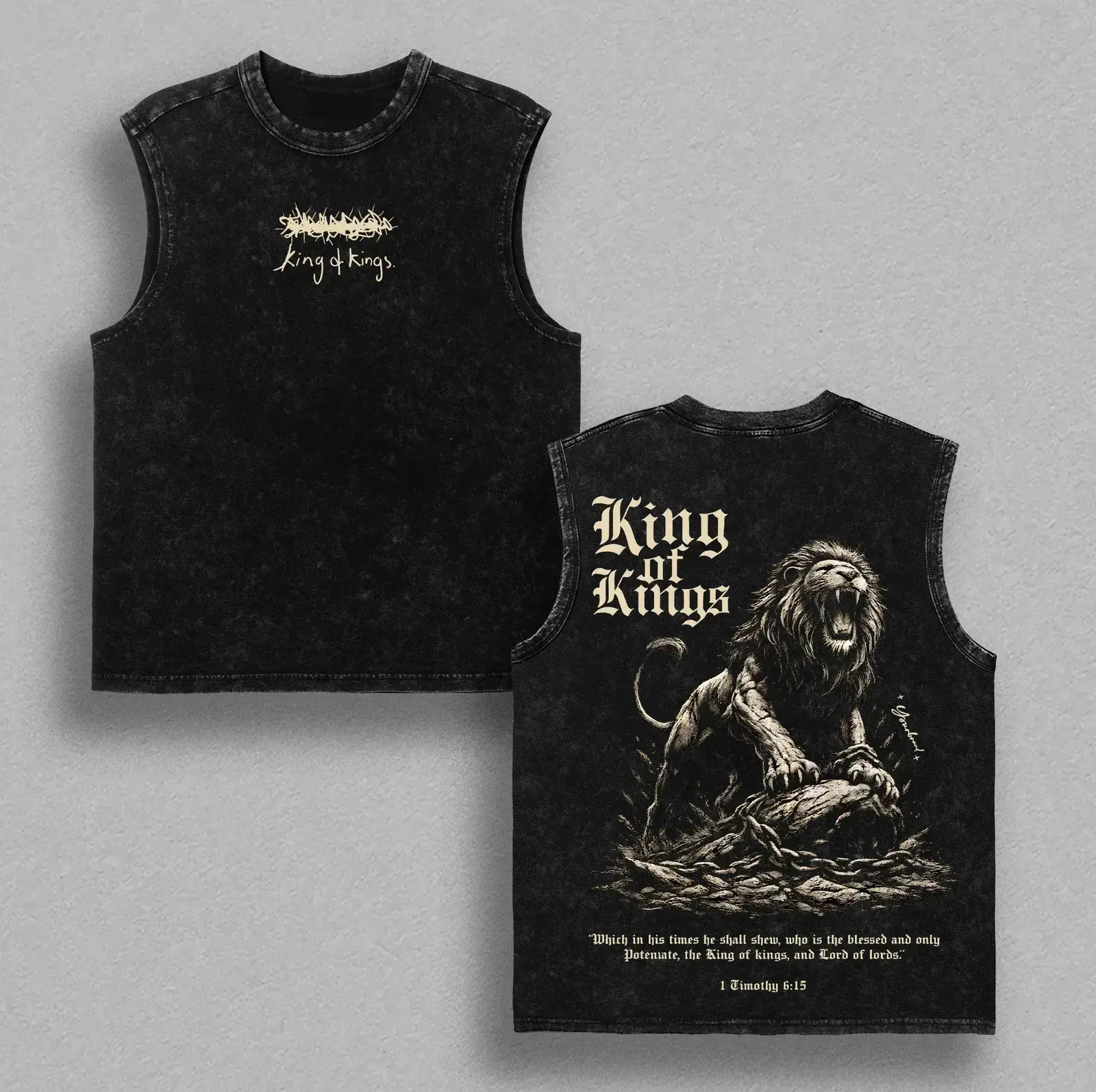 Men's Retro Casual Oversized Vintage Washed Heavy Cotton Tops - King of Kings Jesus Lion of Judah Christian Faith Graphic Menswear, Unisex All-Seasons Streetwear Apparel Gift for Believers