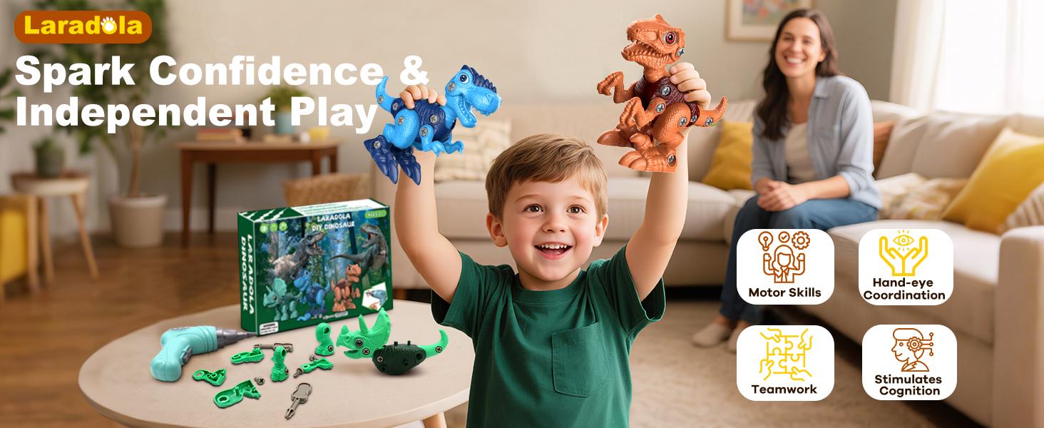 Laradola 3P Dinosaurs STEM Toy Kit with Electric Drill Gift for Kids Take Apart & Assemble Dinos Action Figures Playset Educational Animal Toys Christmas Birthday Party Gift for Boys & Girls