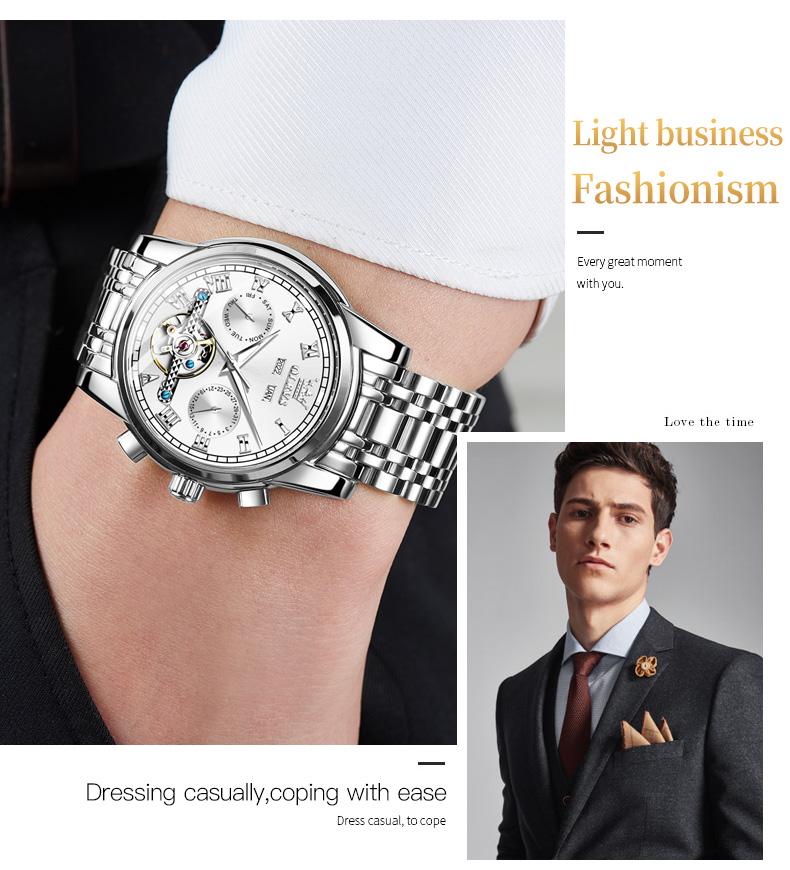 Genuine high-grade luxury hollow design multi-function dial men's watch OLEVS brand flagship new luminous waterproof fully automatic mechanical watch 6607