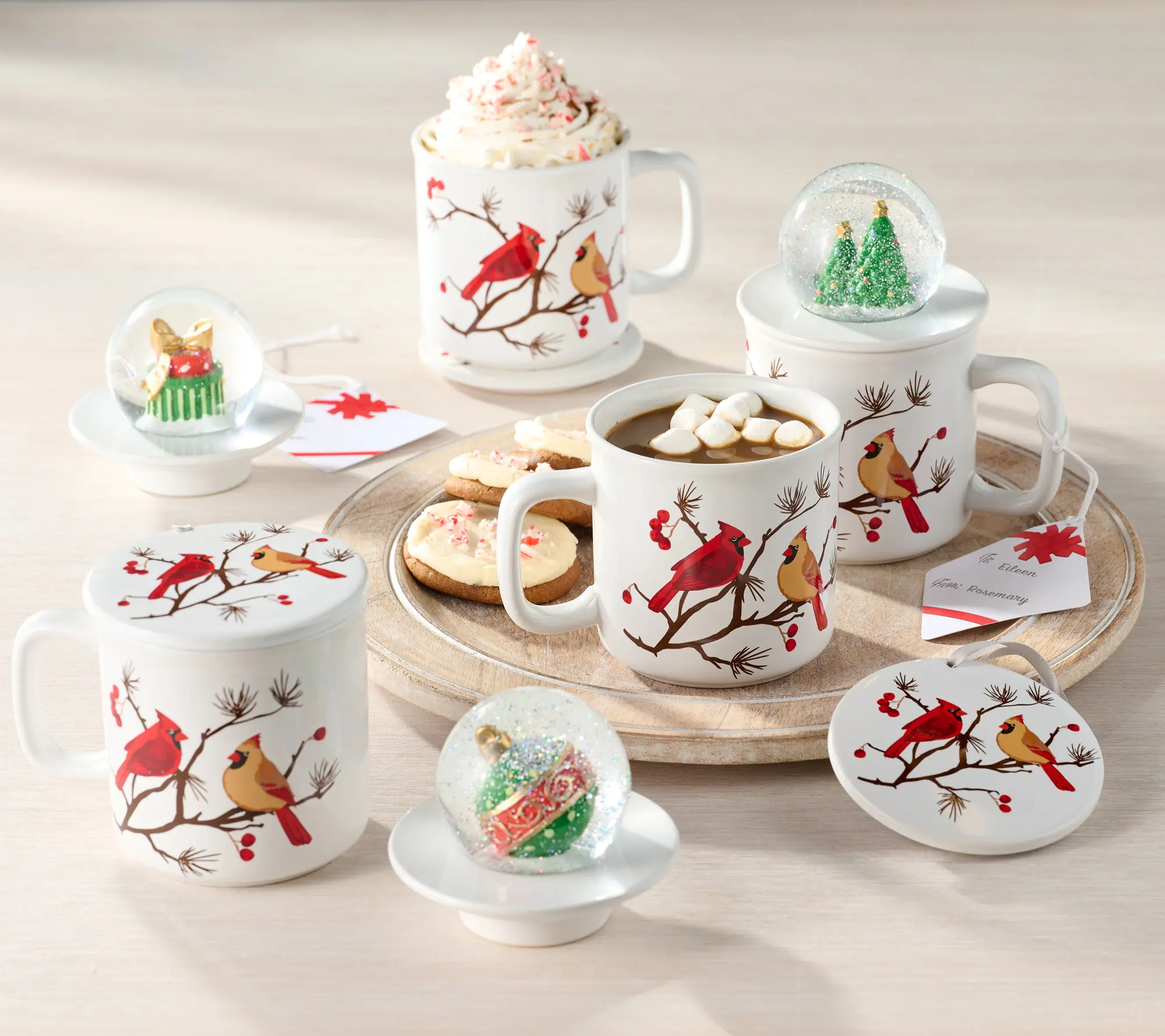 Temp-tations Set of 4 18oz Mugs with Snow Globe Topper & Lid-It