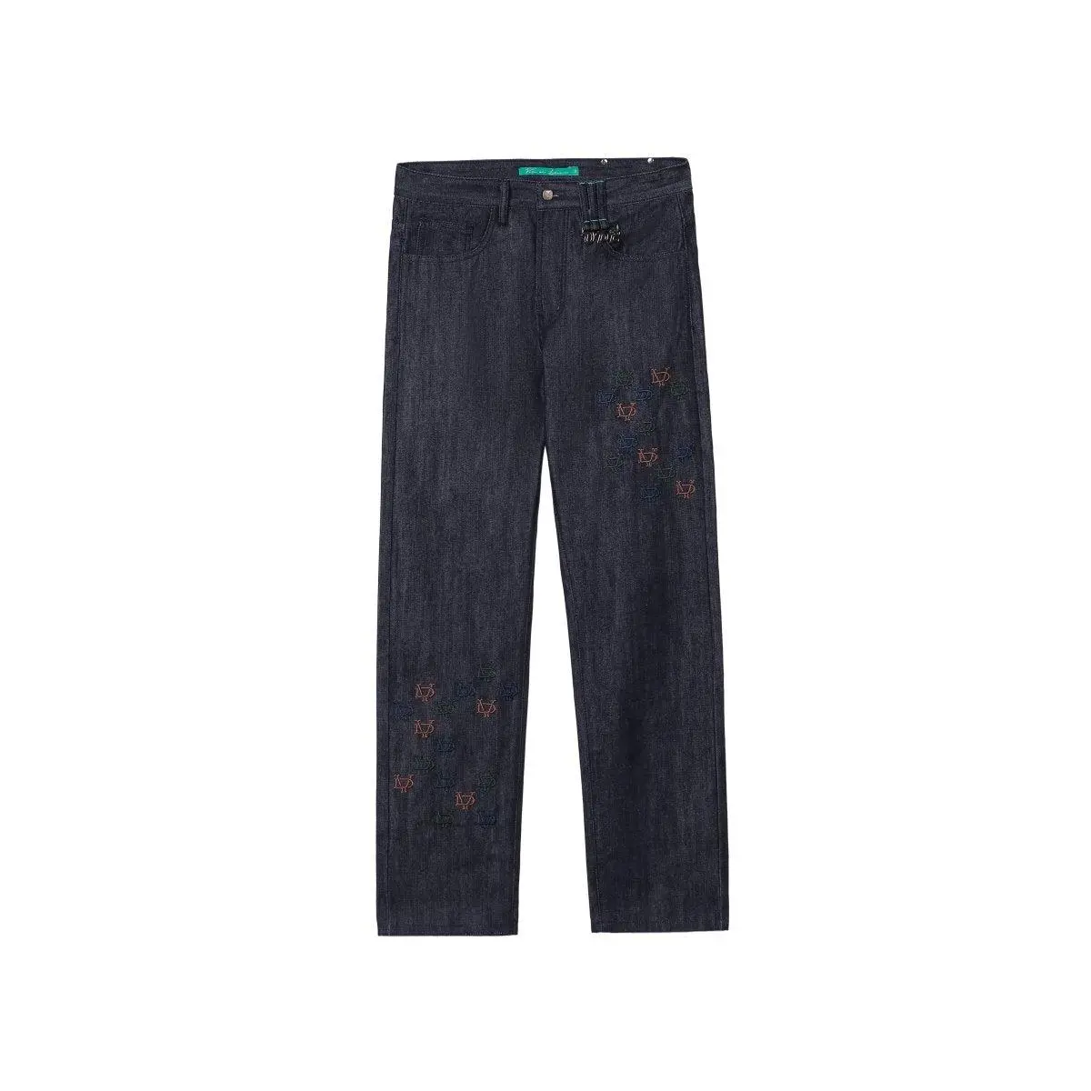 Men's Classic Straight Leg Raw Selvedge Denim Jeans - Soft Cotton Fabric, Functional Pockets, Embroidery Detail, Minimalist Lined Menswear Bottoms, Logo Detail, Casual, Durable Streetwear Pants
