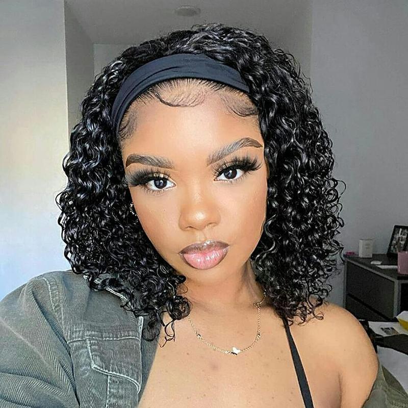 Bling Hair Headband Wig Human Hair Kinky Curly No Glue Full Machine Made Brazilian Remy Human Hair Wigs For Women 180% Density