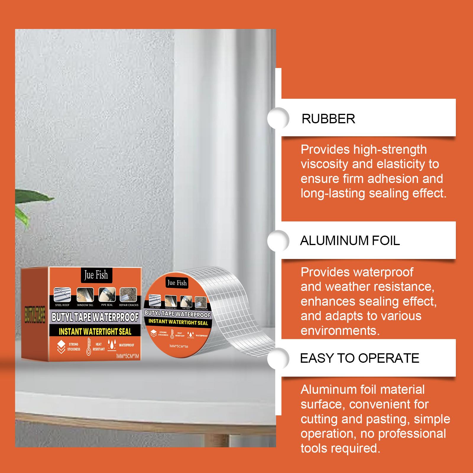 JUE FISH Waterproof Butyl Tape – Roof Leak Repair, Moisture-Proof, Strong Adhesive Self-Adhesive Aluminum Foil Waterproof Roll JUE FISH Waterproof Butyl Tape – Roof Leak Repair, Moisture-Proof, Strong Adhesive Self-Adhesive Aluminum Foil Waterproof Roll