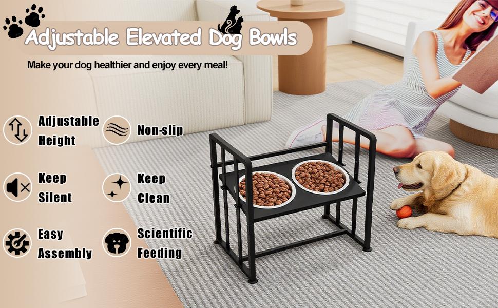 Elevated Metal Dog Bowls with adjustable height, equipped with 2 stainless steel bowls and Spill Proof Mat, suitable for food&water feeders for medium and large dogs Elevated Metal Dog Bowls with adjustable height, equipped with 2 stainless steel bowls and Spill Proof Mat, suitable for food&water feeders for medium and large dogs