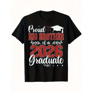 Men's Class of 2026 Graduate Proud Big Brother T-Shirt - Loose Fit Streetwear Round Neck Graduation Gift, Comfortable Casual Short Sleeve Tee for Seniors & Big Brothers, Machine Washable for events/mentor Apparel, PLUS SIZE