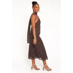 Elva Halterneck Midi Dress - Brown Polka Dot