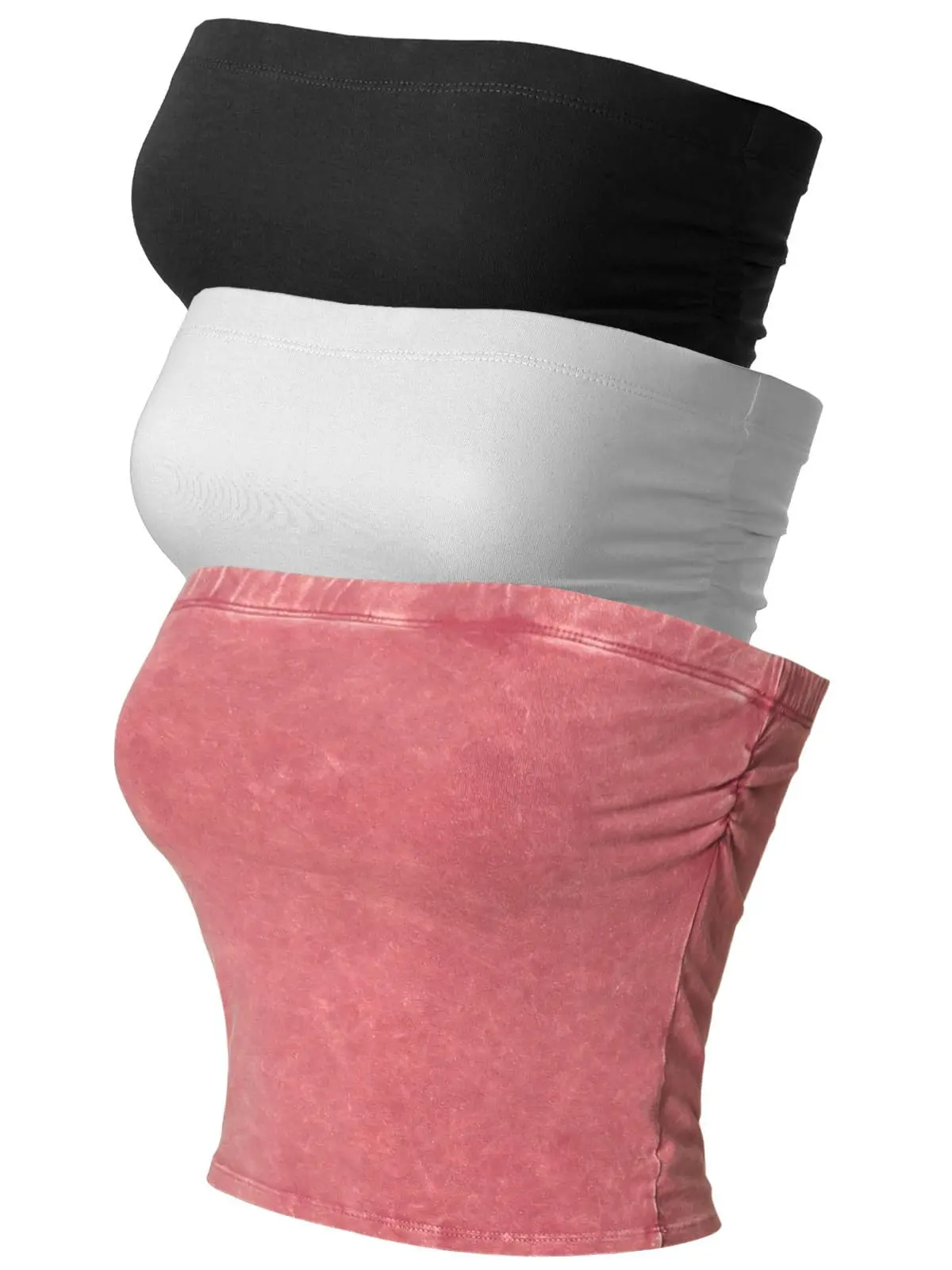 Women's 3 Pack Tube Top with Built-in Bra, Double Layered Strapless Bandeau Top, Y2K Side Ruched Casual Tops