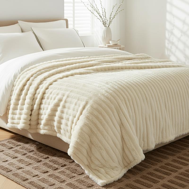 Yoofoss Fleece Blanket for Couch, Ultra Soft & Warm Fluffy Fur Luxurious Striped Plush Gift Blankets for Family Sofa Chair Bed Living Room Bedroom