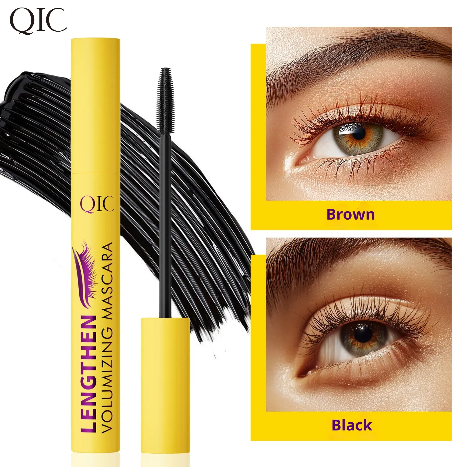 QIC New Mascara Waterproof Lengthening Long-lasting Curling Dense Non-smudging Brown Eye Black