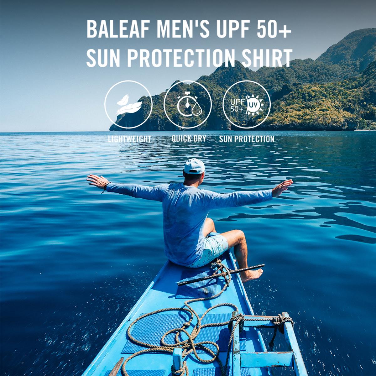 baleaf Men's Sun Protection Shirts UV SPF T-Shirts UPF 50+ Long Sleeve Rash Guard Fishing Running Quick Dry
