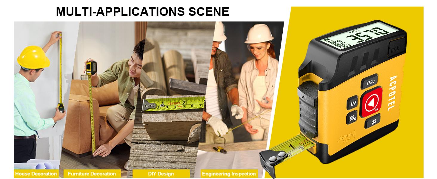 Digital Tape Measure 16 Ft, 2.4" LCD Display, 6 metric and imperial units, Easy Read Digital Measuring Tape Retractable with Fractions 1/16 Rechargeable Measurement Tool for Distance/Area/Volume, For Men gift  ,Perfect New Year Gift Idea