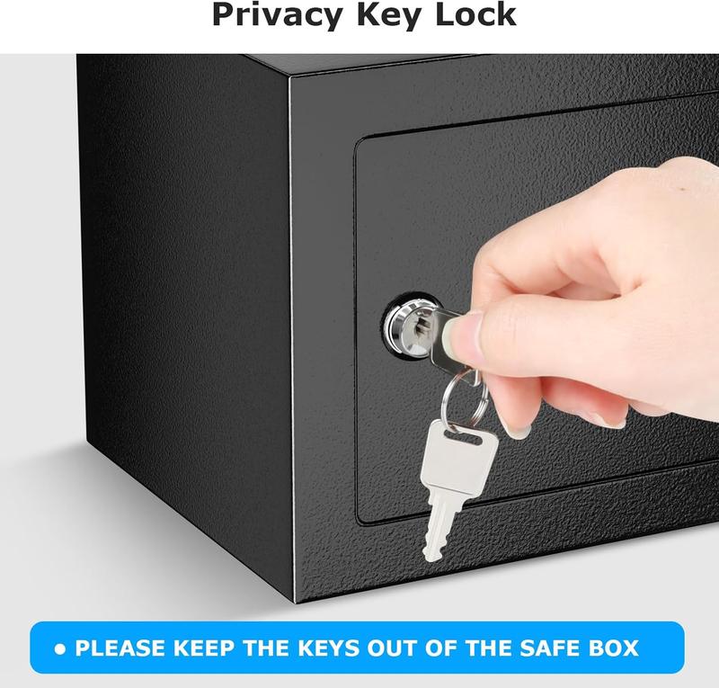 Bonsaii Steel Construction Safe Box with Key Lock, 0.22 Cubic Feet Small Hidden Safe for Home – Secure Money,Cash, and Jewelry (6.69” x 9.06” x 6.69”)