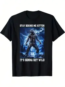 Stay Behind Me Kitten Crying Werewolf Meme Crying Alpha Wolf Vintage Graphic T-Shirt, Short Sleeve T-Shirts ,funny graphic tees, Menswear Top