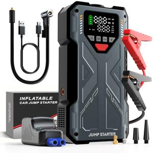 16800mAh [ 5 in 1 Function ] Geeneu Portable Car Jump Starter With Air Compressor 6000A (10.0L Gas, 9.0L Diesel) With 150 PSI Tire Inflator, 12V Car Battery Jump Power With LED Light F6 portable jumpstarter batterycharger Outdoorfun Emergency Lighting fat
