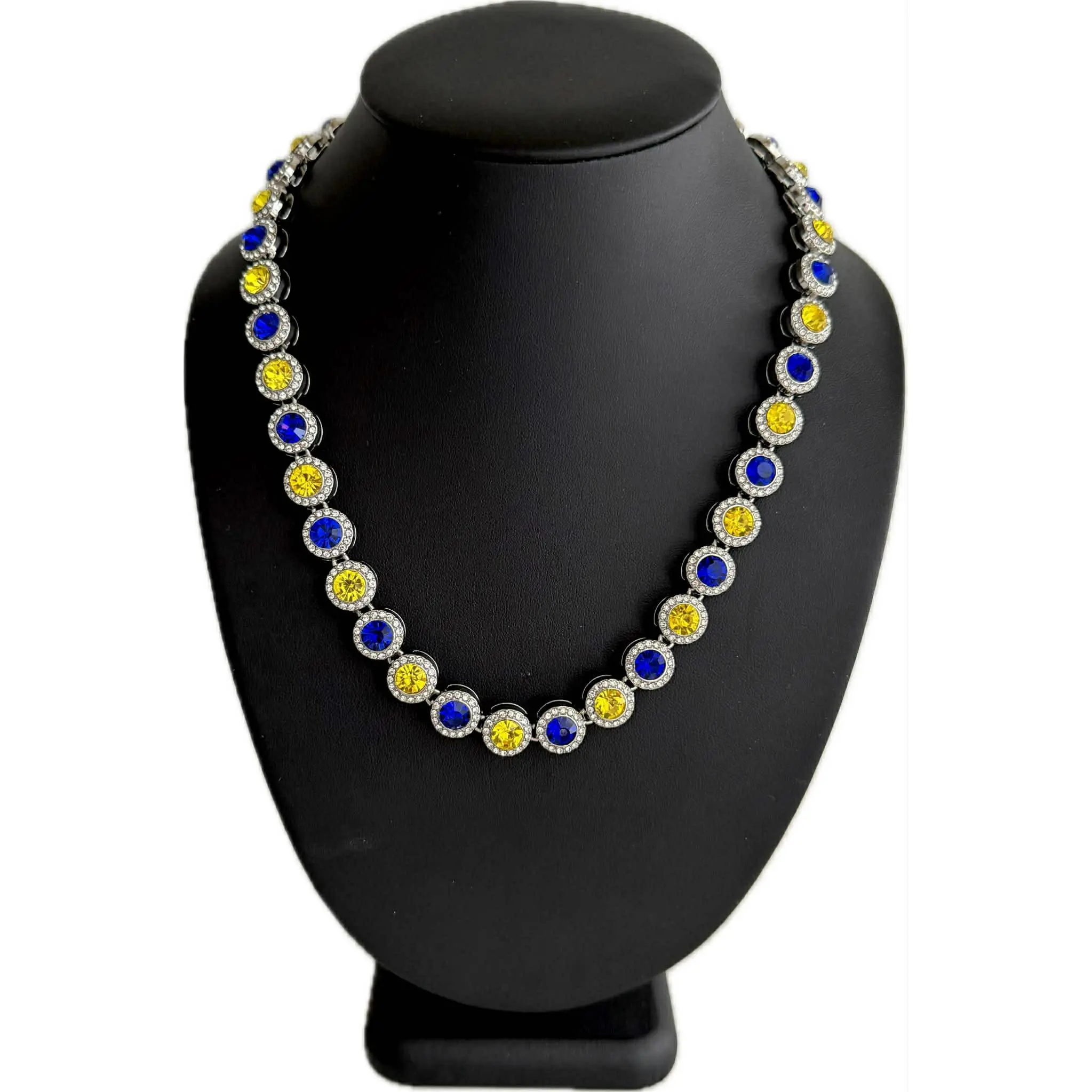 Team Colors Collection Iced CZ Silver Cluster Baseball Player Chain Necklace Royal Blue Yellow