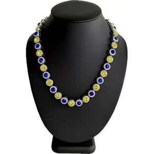 Team Colors Collection Iced CZ Silver Cluster Baseball Player Chain Necklace Royal Blue Yellow