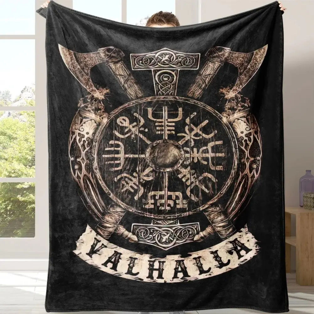 Viking Valhalla Pattern Blanket, Soft Warm Throw Blanket, Air-conditioned Room Blanket, Air Conditioning Blanket, Warm Nap Blanket for Home Office Travel Camping