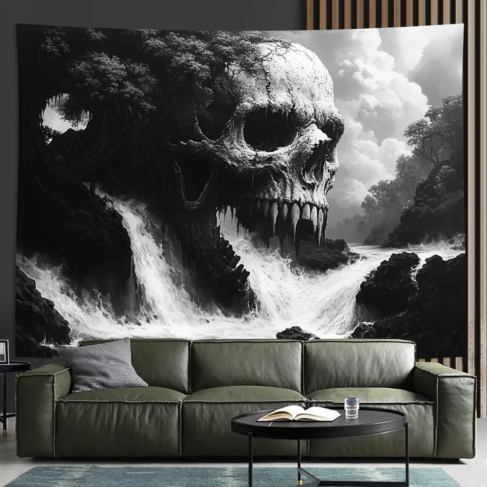 Skull Tapestry - Vibrant Polyester Indoor Wall Hanging for Gothic House Decor, Witchy Home Decor, Living Room - Creative Gift for Spooky Parties