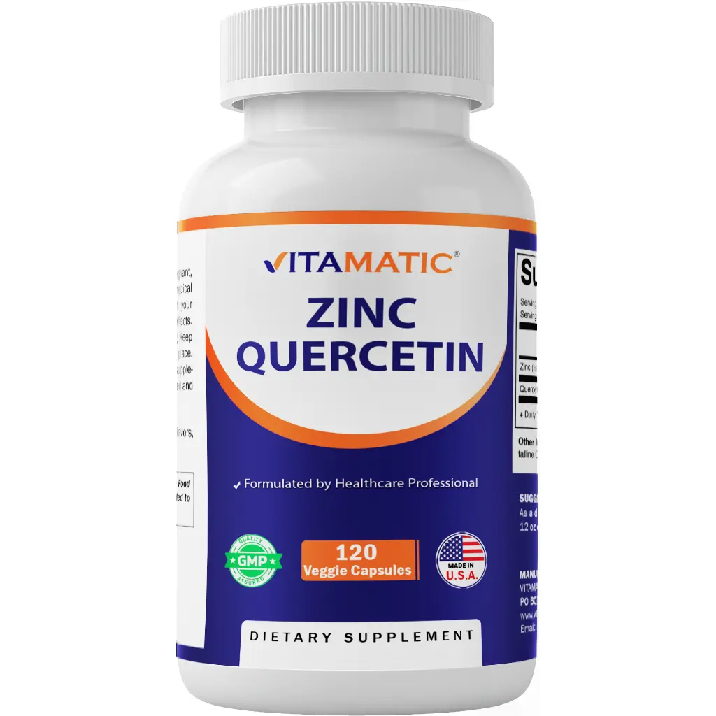 Vitamatic Zinc Quercetin - 120 Vegetarian Capsules - Zinc as Zinc Citrate 30mg & Quercetin Dihydrate 500 mg per Serving - Immune Support