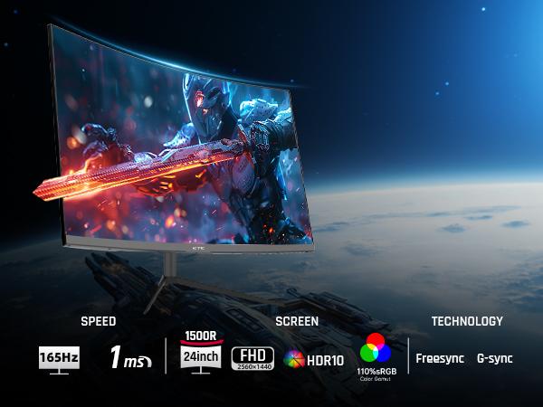 KTC 23.6" FHD 1080P Native 165Hz 1500R Curved Gaming Monitor, OC 180Hz Frameless Computer Monitor, Adaptive-Sync, 99% sRGB, 3000:1 Contrast, HDMI, DisplayPort, Wall Mountable/Tilt Adjustable, H24S17