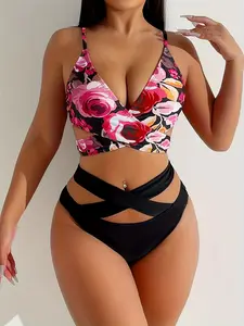 Curvy Floral Wrap Hipster Bikini, Crisscross-Cutout 2-Piece Set, Trending Fashionable Swimwear for Beach Days