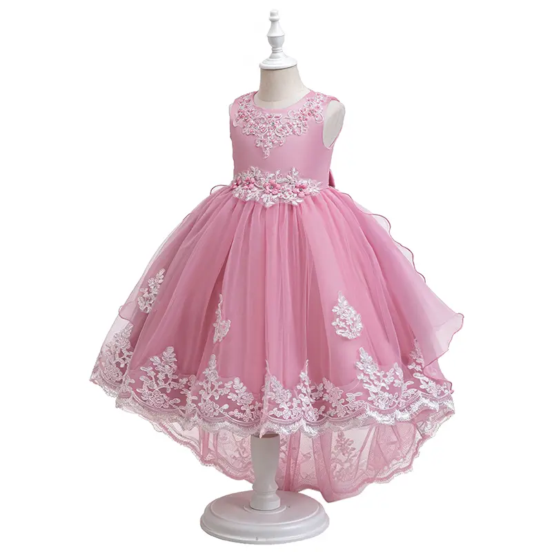 Girls' Sleeveless Elegant Pink Tulle Lace Princess Ball Gown - Child-Sized Formal Dresses for Wedding, First Communion, Birthday (Mother's Day Gift Option) - Kids' Clothing