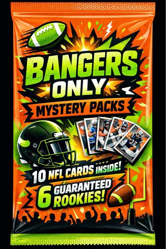 Bangers Only NFL Packs - 10 Cards Inside, 6 Guaranteed Rookies, Mystery Packs with Randomly Inserted Case Hits