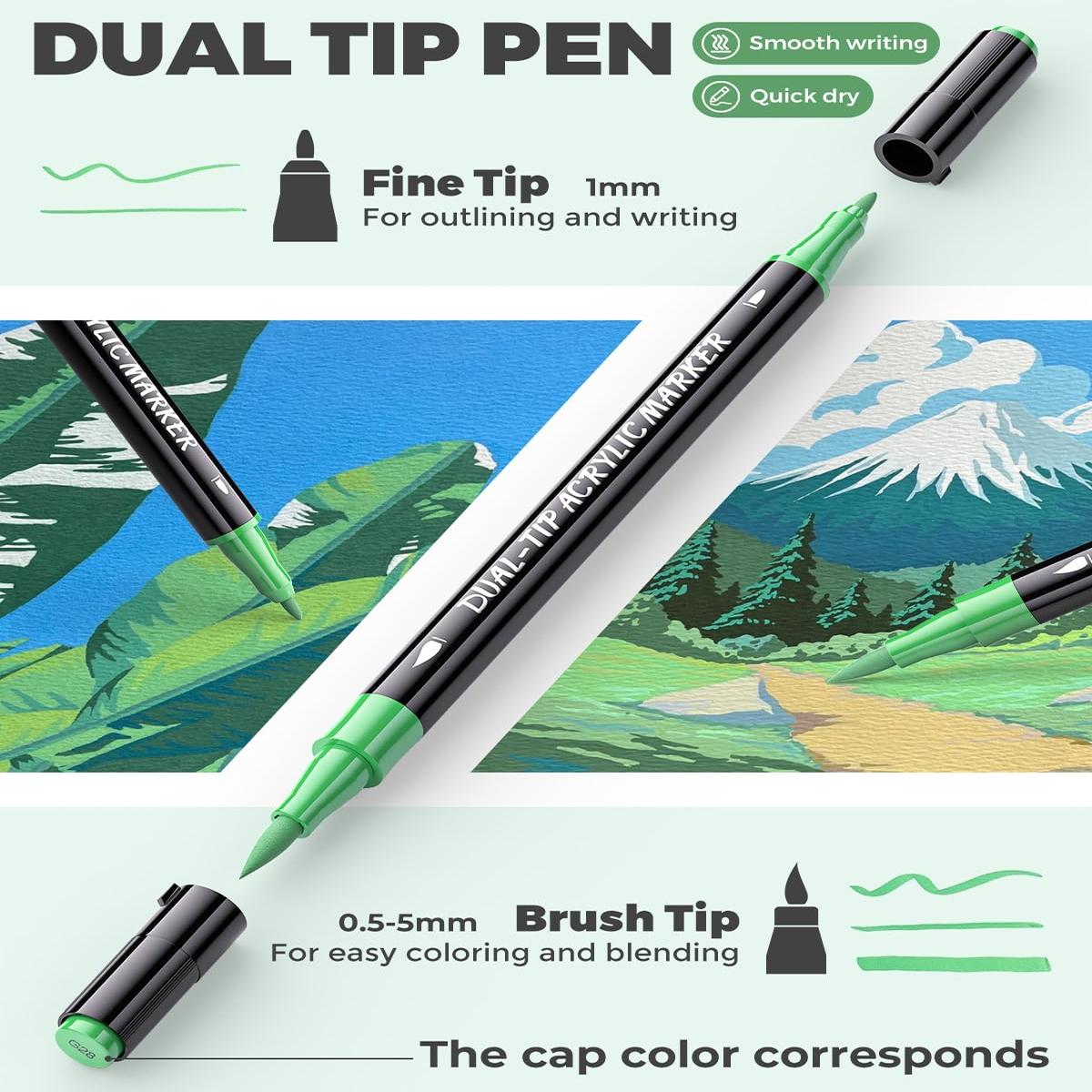 [JusArt] 48/36 Colors Dual Tip Acrylic Paint Markers (Painting Bag), Acrylic Paint Pens with Brush Tip and Fine Tip, Premium Paint Pens for Various Surfaces, Acrylic Paint Markers, Markers for Coloring, Art Supplies, Acrylic Marker, Coloring Supplies